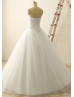 Ivory Lace Tulle Strapless Corset Back Long Wedding Dress 